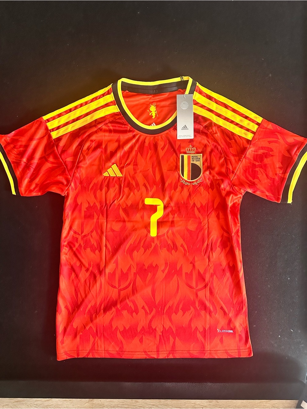 Authentic Belgium adidas Red and Yellow De Bruyne #7 Soccer Jersey
